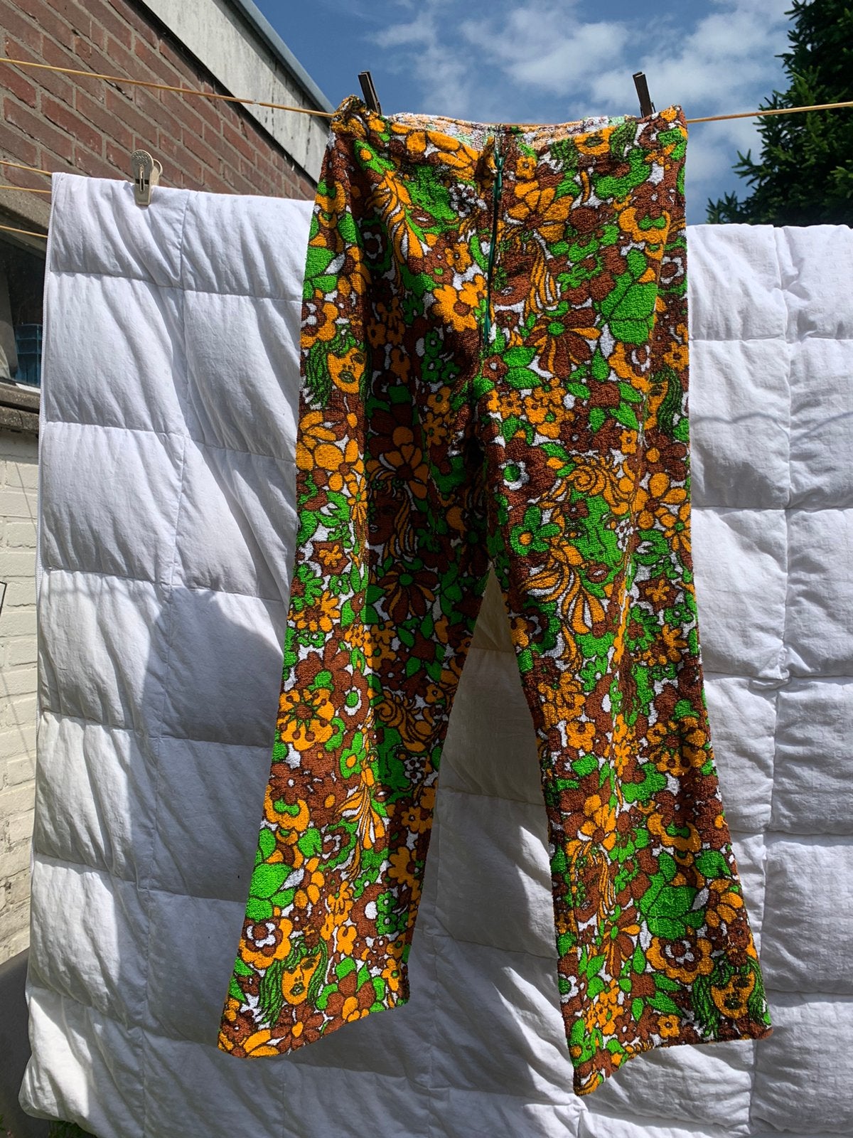 Vintage broek met leuk print XS, Overige kleuren, Ophalen of Verzenden, Maat 34 (XS) of kleiner, Lang