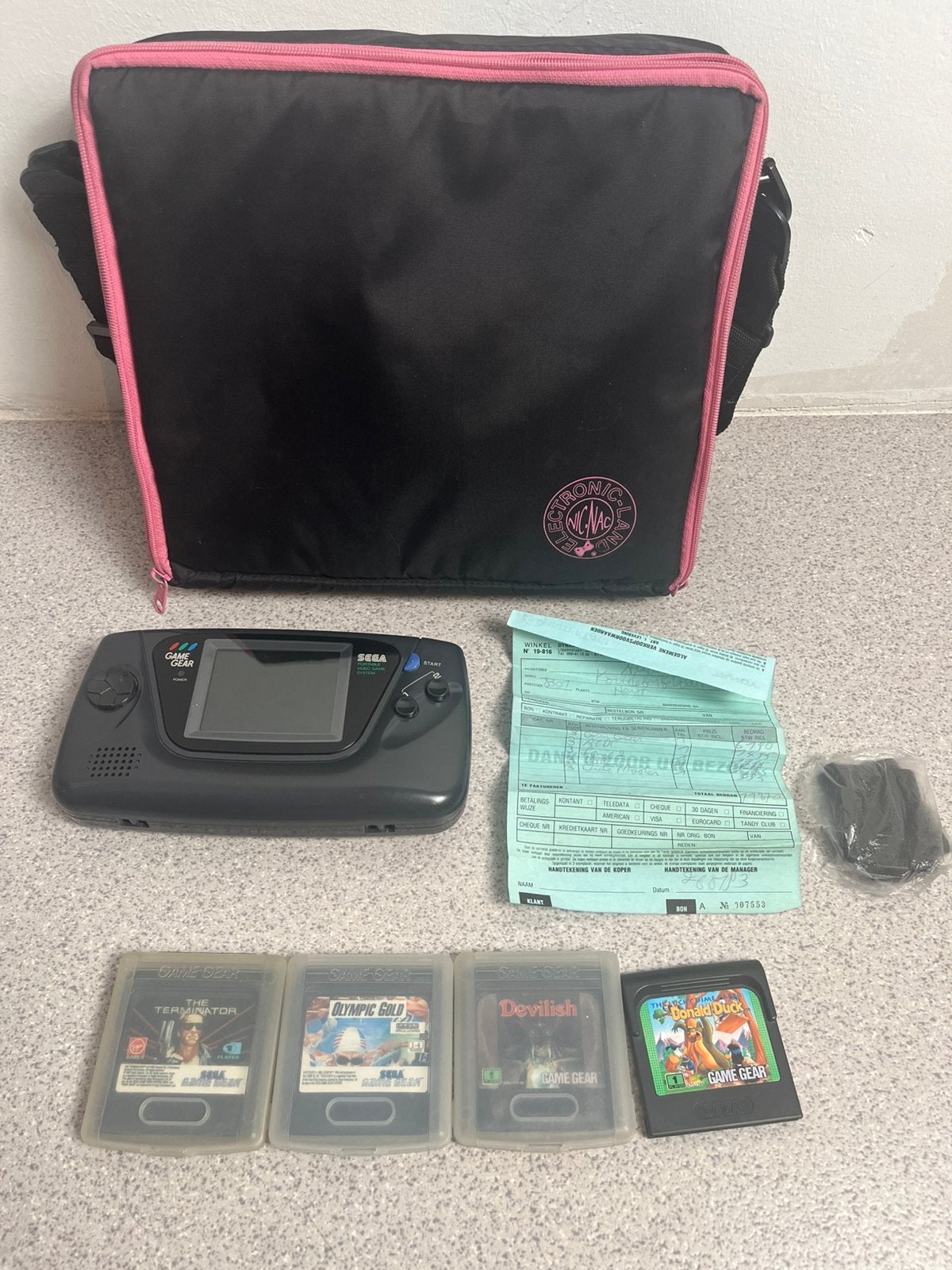 Sega Game Gear Set met 4 Games, opbergtas en aankoop bon, Game Gear, Ophalen of Verzenden, Zonder controller, Gebruikt