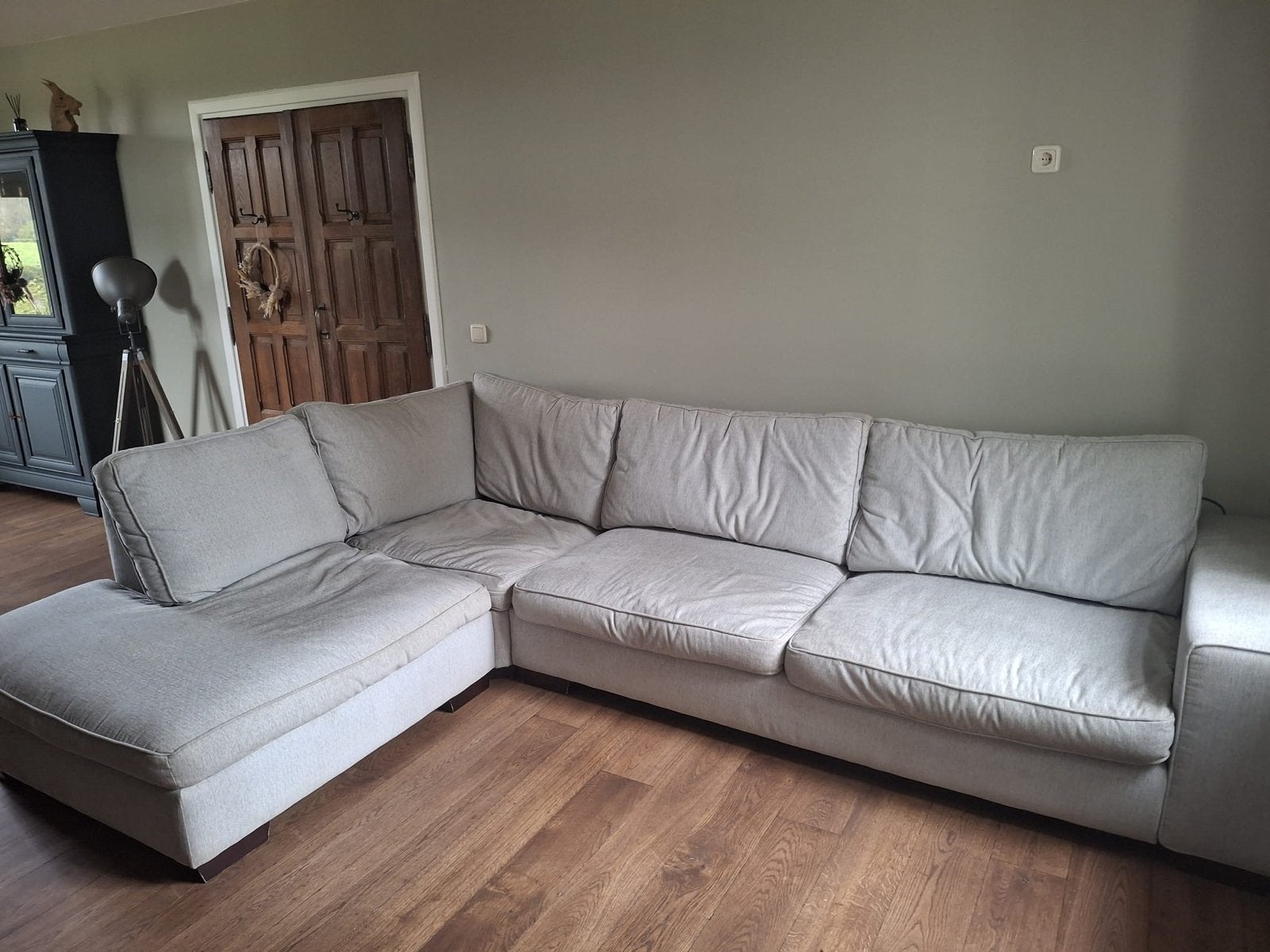 Comfortabele urban Hoekbank - Lichtgrijs Stof, Ophalen, Gebruikt, 100 tot 125 cm, Hoekbank