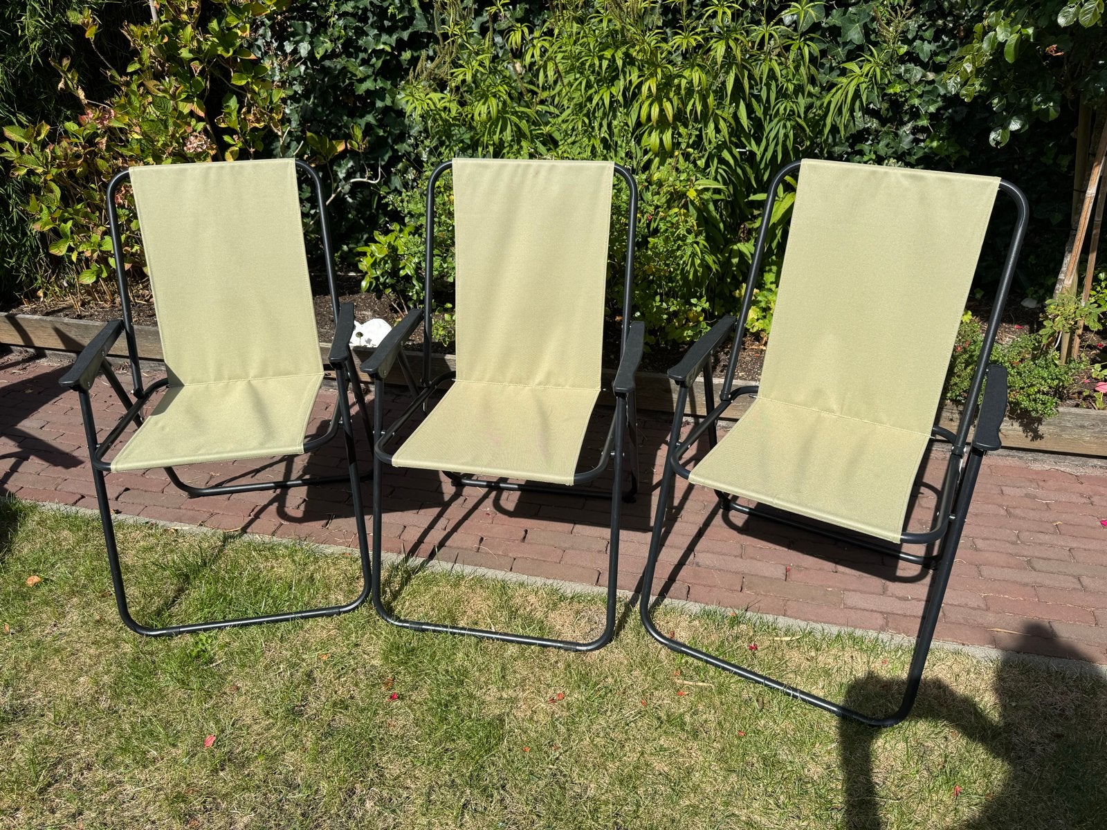 3x Inklapbare retro tuinstoelen klapstoelen Lichtgroen kaki, Ophalen, Zo goed als nieuw, Kunststof, Inklapbaar