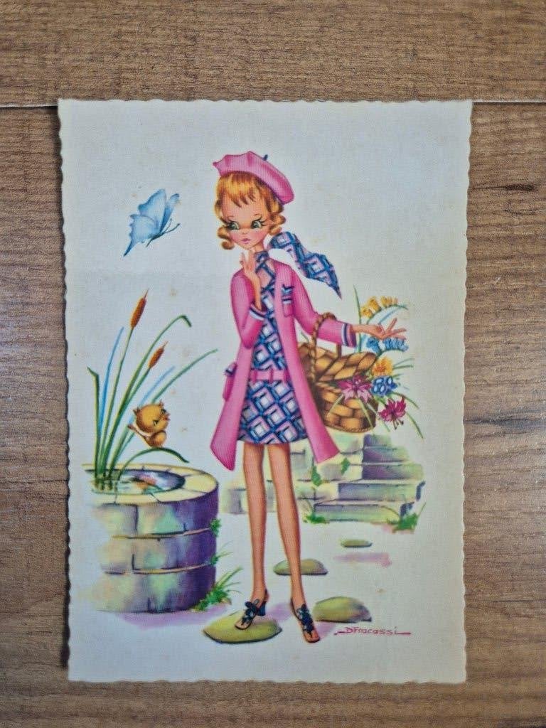 Ansichtkaart - Meisje - artiest gesigneerde kaart Fracassi, Ophalen of Verzenden, 1960 tot 1980, Ongelopen, Overige thema's
