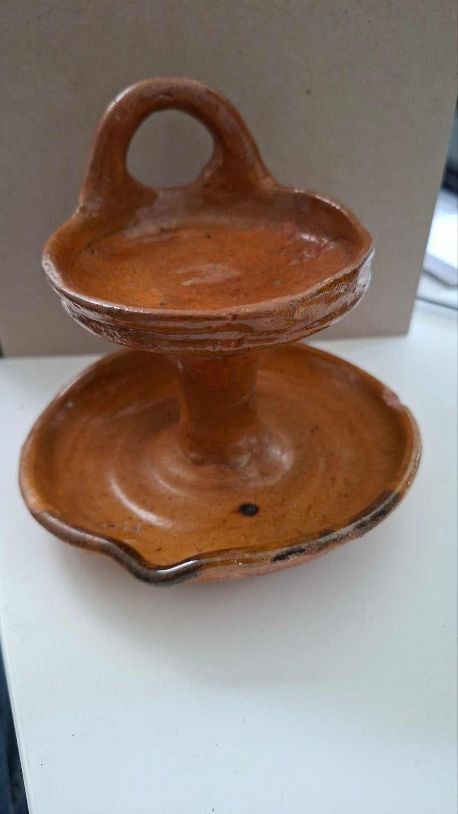 Bodemvondst terracotta olielamp - Handgemaakt, Antiek en Kunst, Antiek | Keramiek en Aardewerk, Ophalen of Verzenden