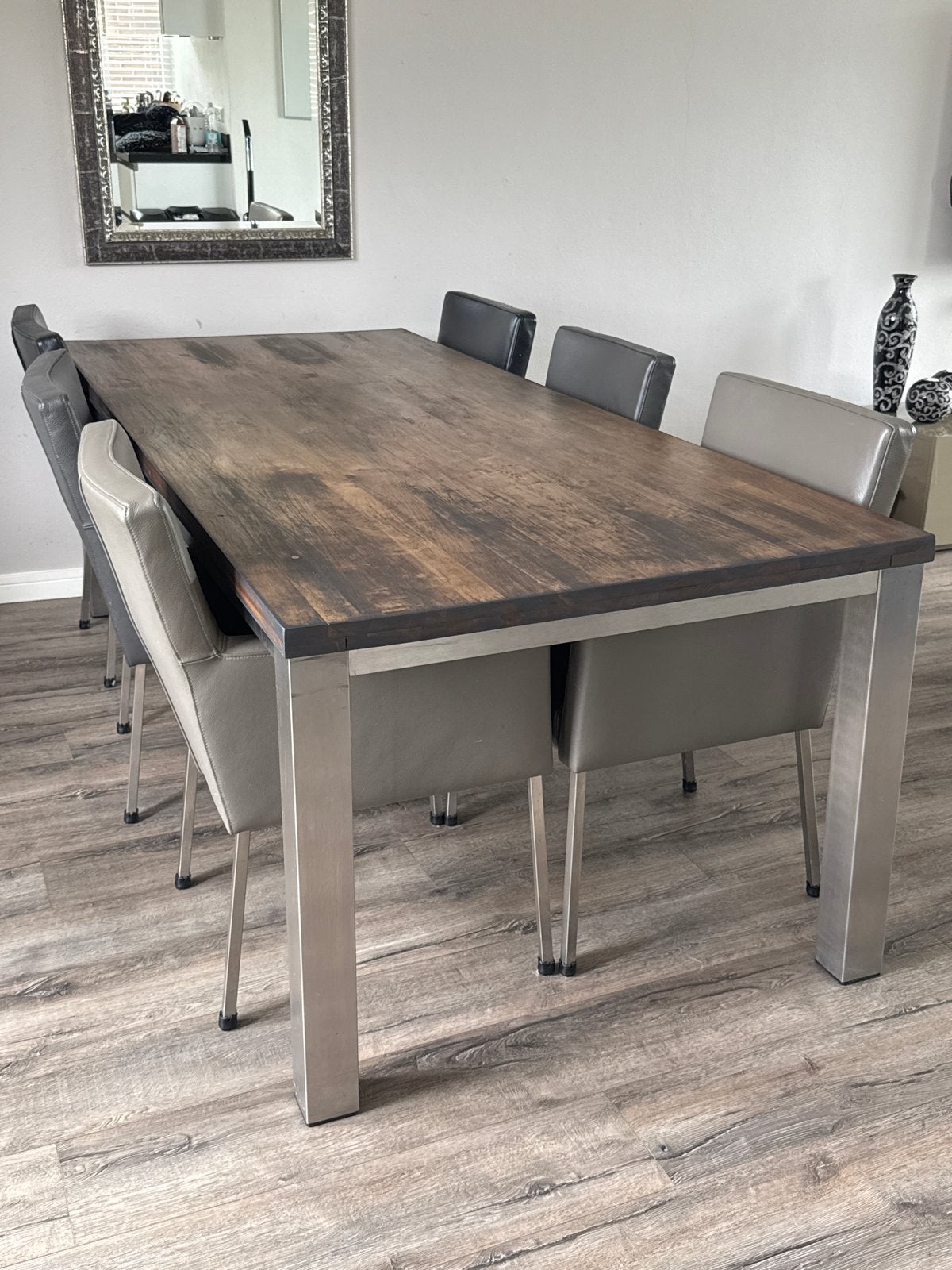 6x Echt Lederen Eetkamerstoelen - 3 Kleuren - RVS Poten, Ophalen, Gebruikt, Overige kleuren, Leer