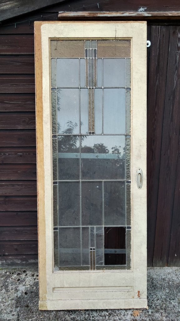 Vintage schuifdeur met glas in lood, 78 x 203cm, Doe-het-zelf en Verbouw, Deuren en Horren, Ophalen, Gebruikt, Minder dan 80 cm