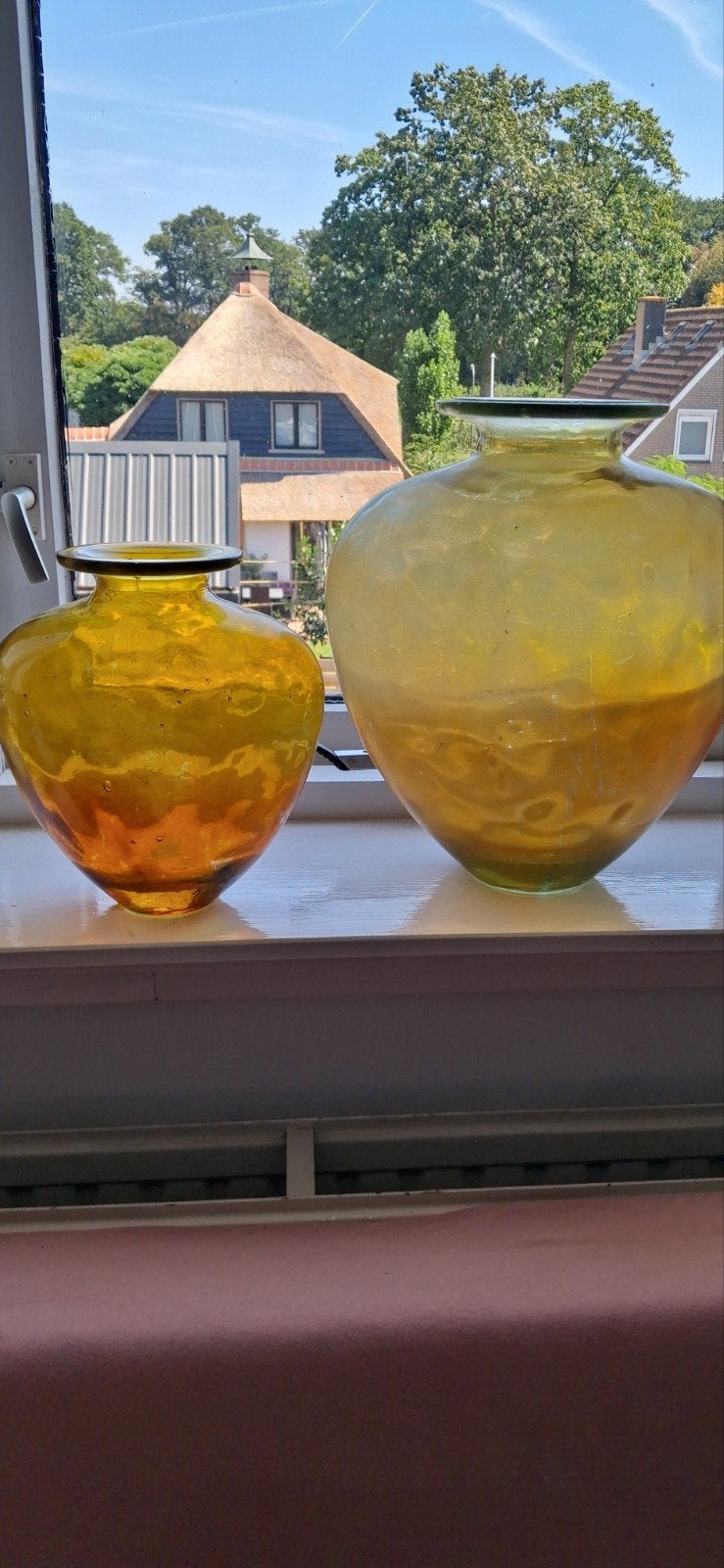 mooie amberkleurige glazen vazen, Antiek en Kunst, Ophalen of Verzenden