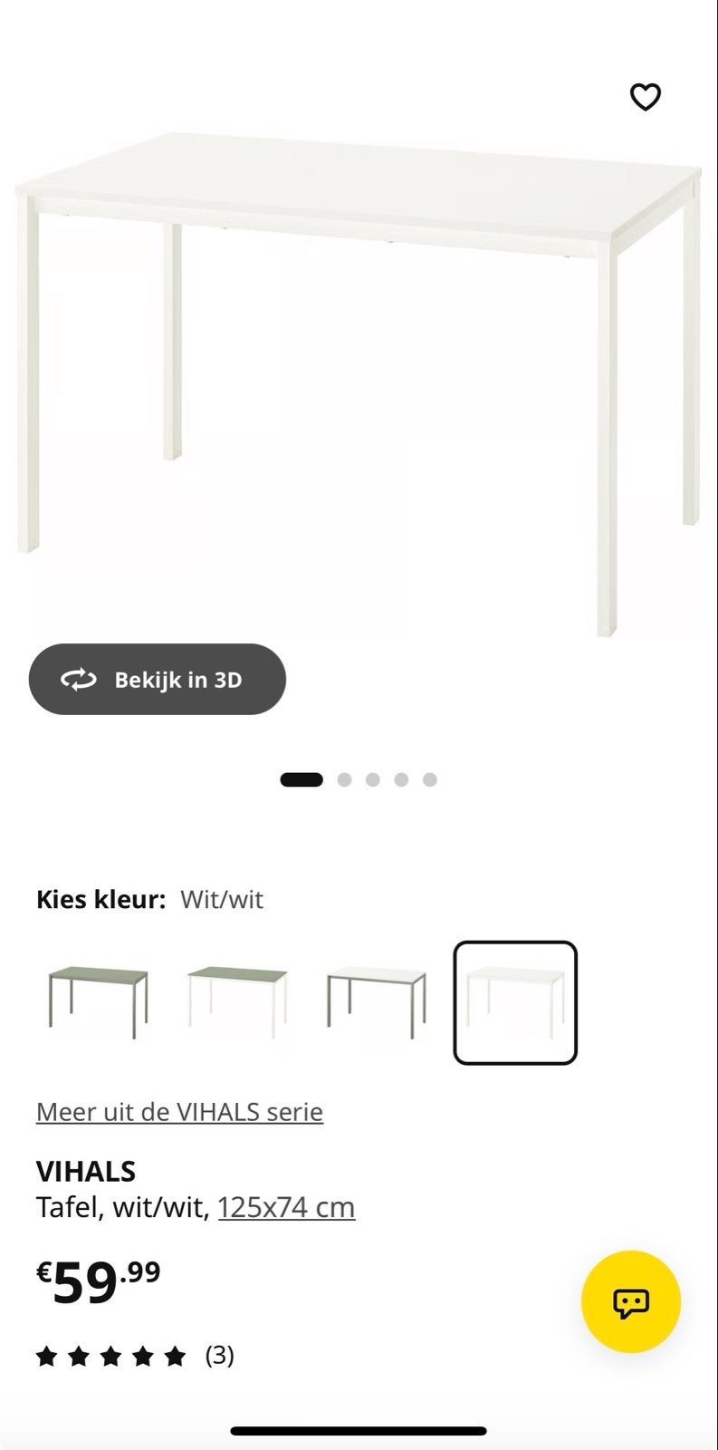 IKEA VIHALS Tafel wit, 125x74 cm - Zo goed als nieuw, Huis en Inrichting, Overige materialen, 100 tot 150 cm, Zo goed als nieuw