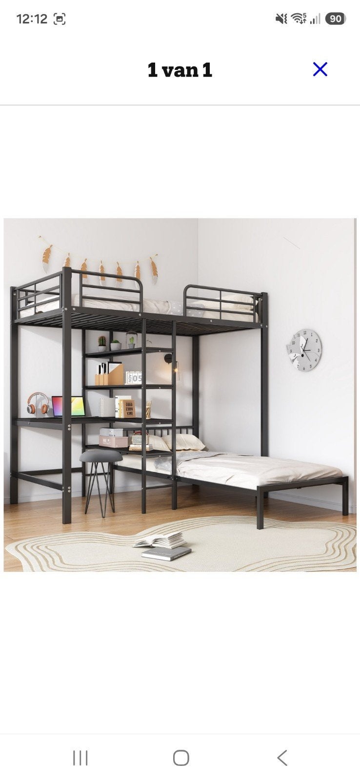 SWeiko IJzeren Stapelbed met Tafel en Frame, 90x200cm, Zwart, Ophalen, 90 cm, Eenpersoons, Nieuw