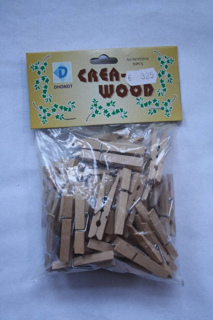 1 zakje a 50 st. wasknijpers klein, Overige thema's, Nieuw, Knutselmateriaal, Hout