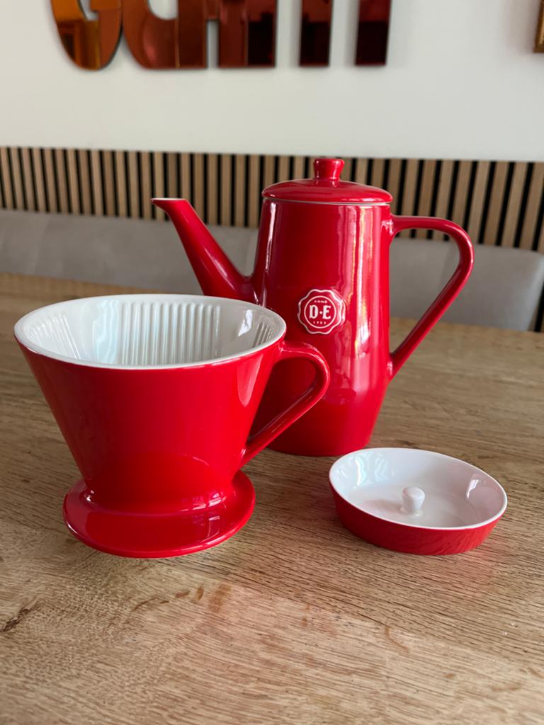 Douwe Egberts koffiekan met filterhouder - Nieuwstaat, Overige typen, Ophalen of Verzenden, Zo goed als nieuw, Steen/keramiek