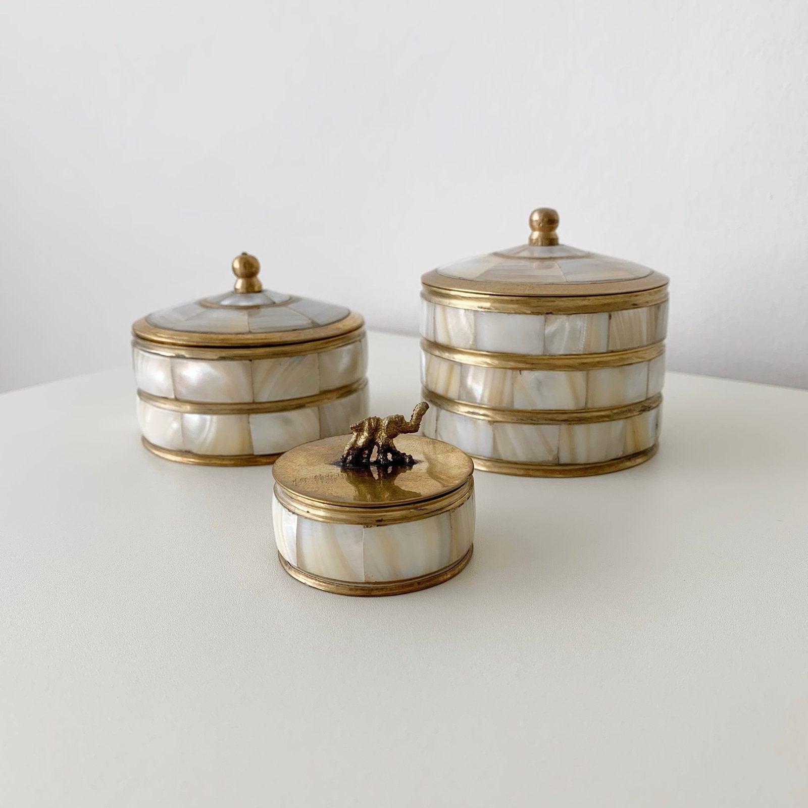 Parelmoer doosjes goudkleurig set, Ophalen