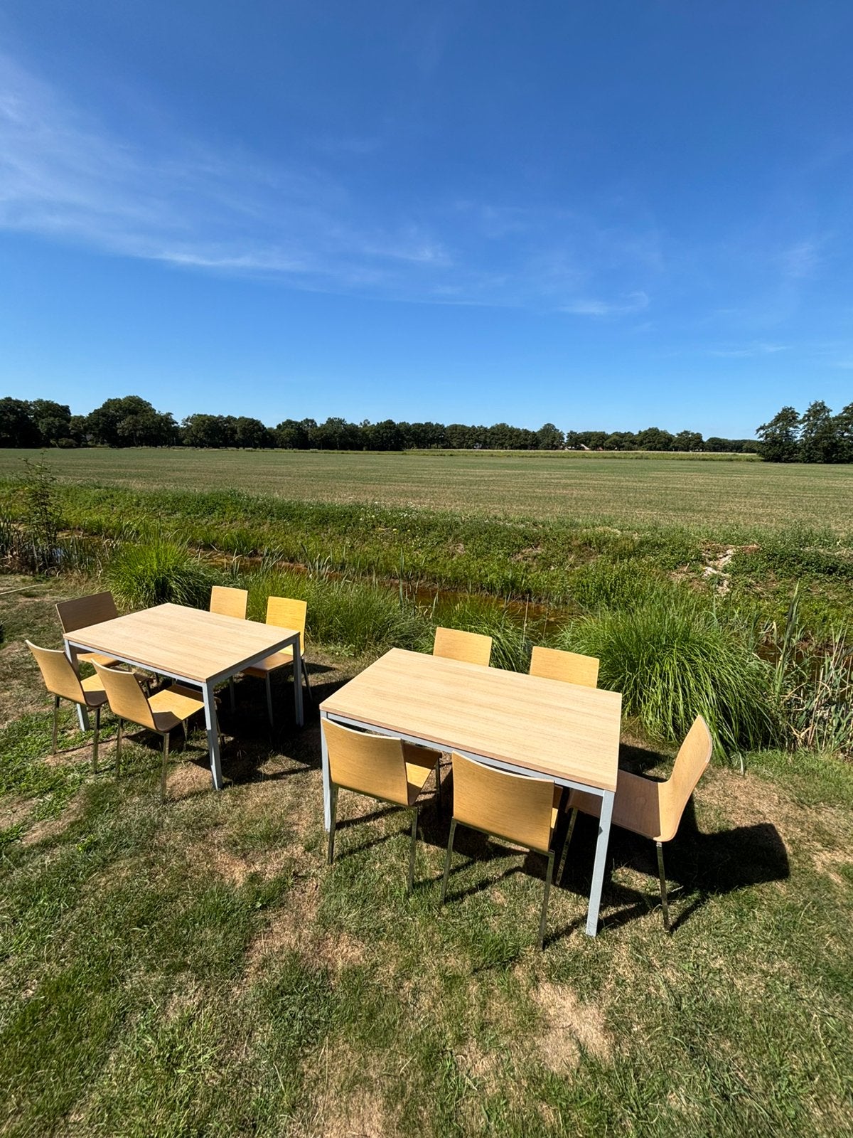 2 Kantinetafels + 10 kantinestoelen van Pedrali Kuadra, Huis en Inrichting, Tafels | Eettafels, Ophalen, Gebruikt, 100 tot 150 cm