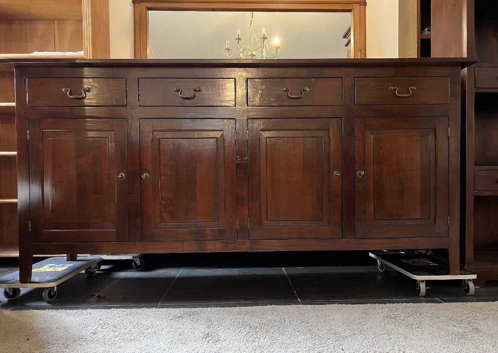 Massief houten dressoir – 4 deuren en 4 lades – landelijk, Huis en Inrichting, Kasten | Dressoirs, Ophalen, Gebruikt, Met deur(en)