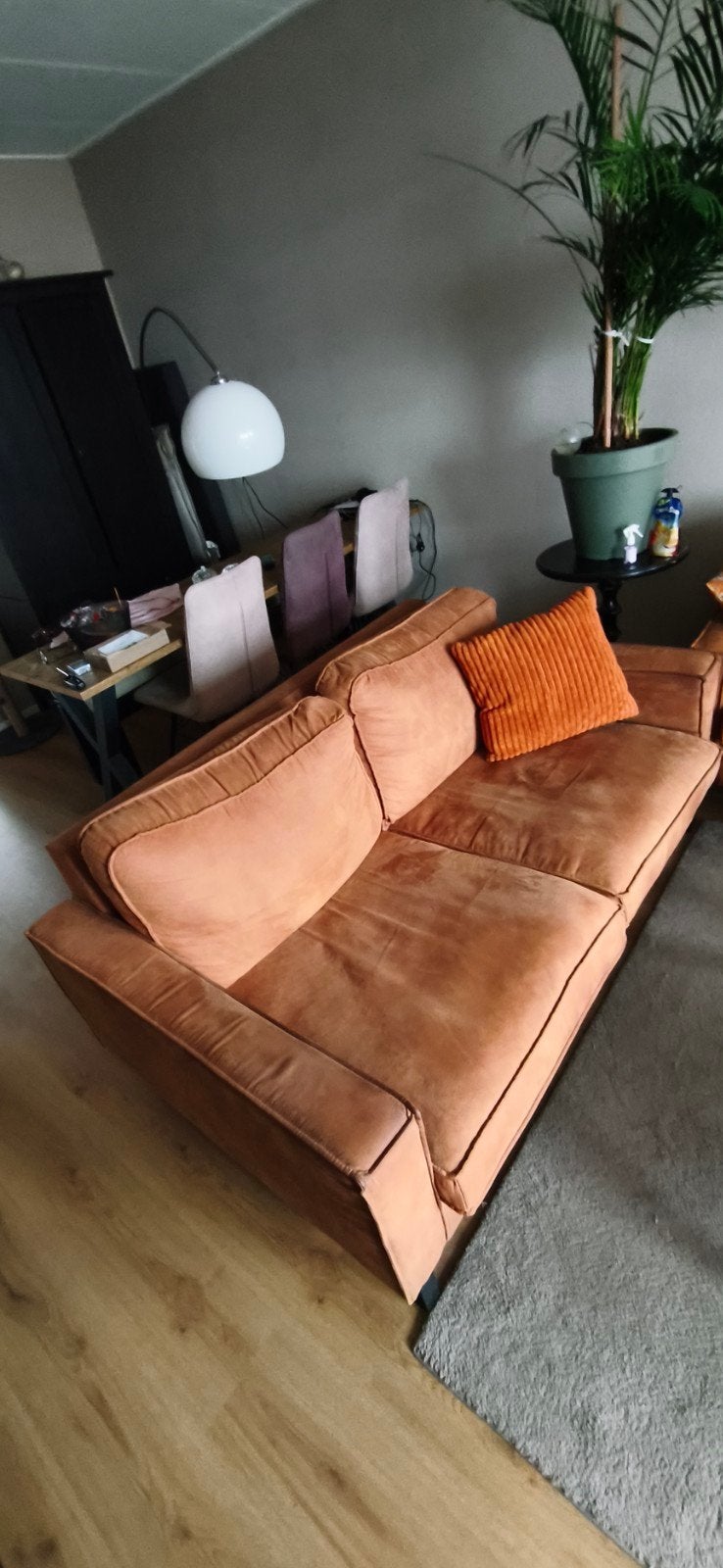 Cognac kleurige 2 en 3 zitter, Ophalen, Gebruikt, Stof, Modern