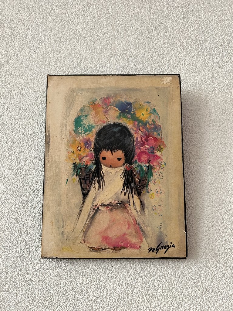 Origineel Vintage Schilderij Ted DeGrazia Flower Girl, Antiek en Kunst, Kunst | Schilderijen | Modern, Ophalen of Verzenden, Bloemen