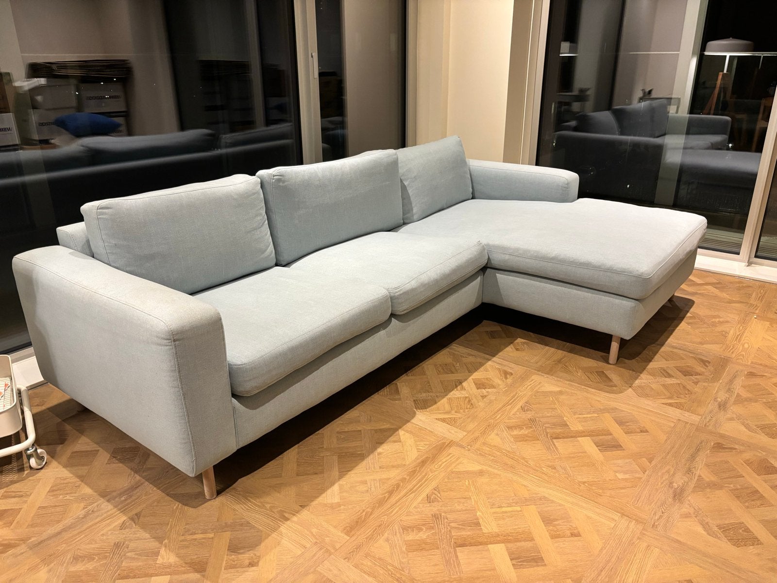 Bolia Scandinavia 3-zitsbank met chaise longue - Dust Green, Ophalen, Gebruikt, 100 tot 125 cm, Hoekbank