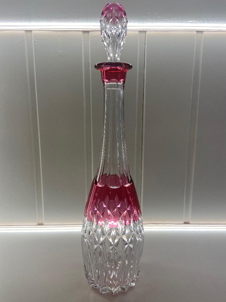 Elegante karaf XL rosé / rood Val Saint Lambert, Ophalen of Verzenden