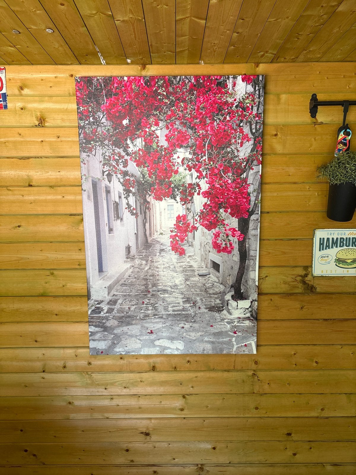 Tuinposter met bloeiende bougainvillea, Tuin en Terras, Ophalen of Verzenden, Zo goed als nieuw