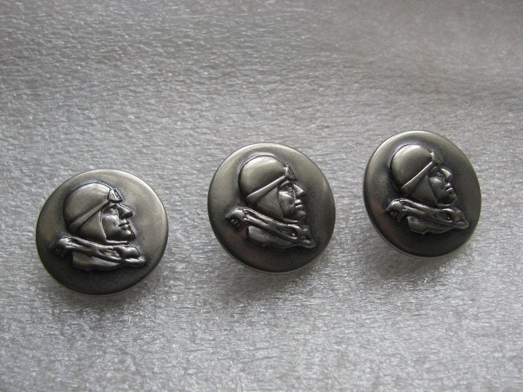 Set van 3 Metalen Knopen - Piloot met Helm & Bril - 2 cm, Verzenden, Zo goed als nieuw, Knoop of Knopen