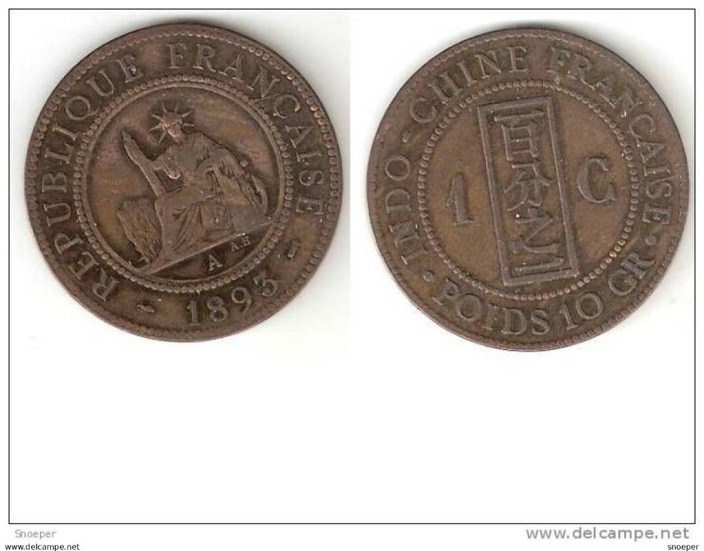 indo-china 1 cent 1893 km 1 vf+, Verzenden, Midden-Oosten, Losse munt