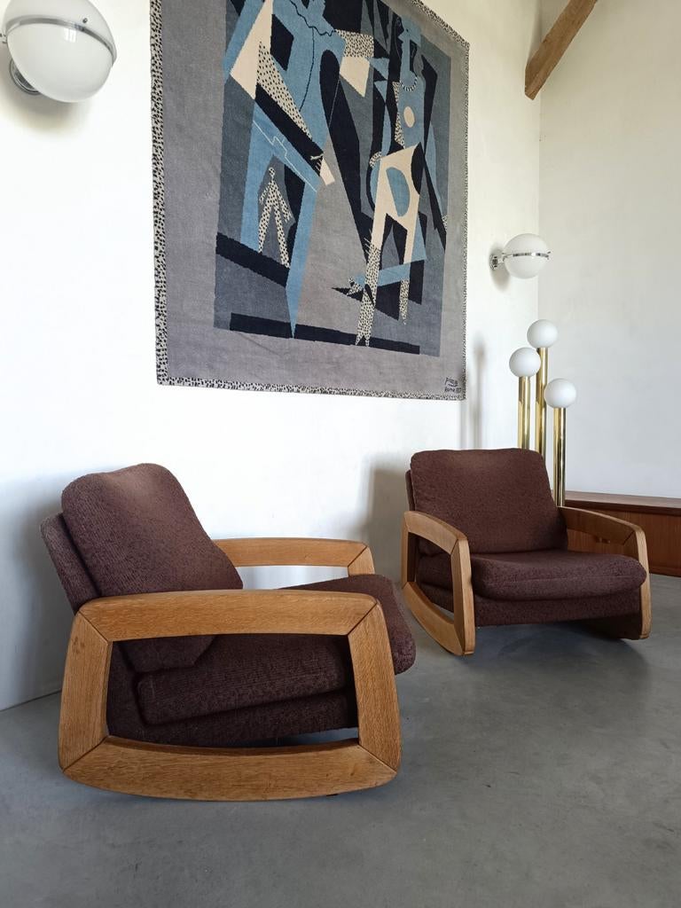 Set van 2 Vintage Fauteuils / Rocking Chairs 1960-1970, Huis en Inrichting, Ophalen, Gebruikt, Mid Century Modern Design, Minder dan 75 cm