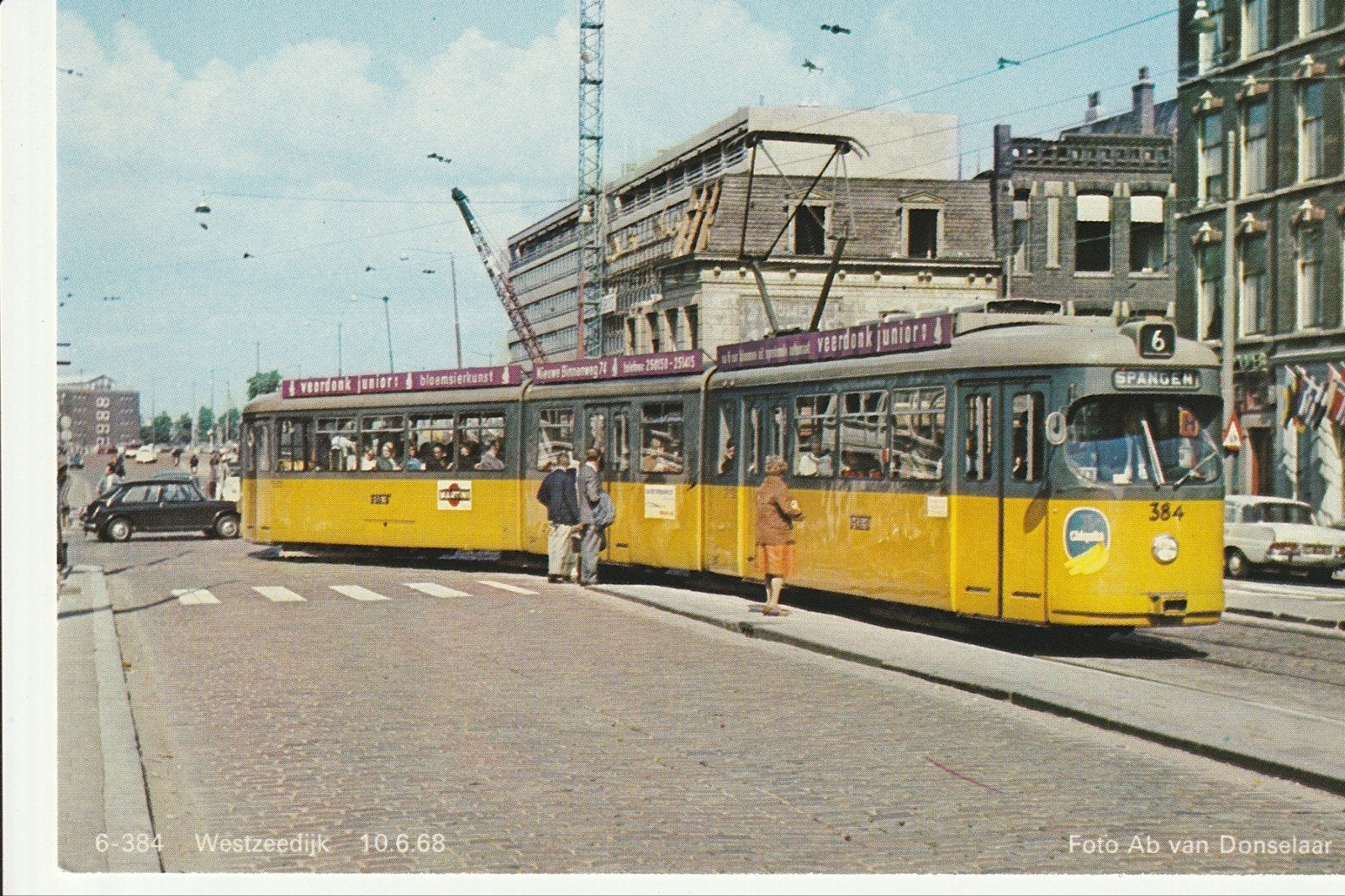 ROTTERDAM WESTZEEDIJK RET DUBBELGELEED TRAM 384 NAAR SPANGEN, Ophalen of Verzenden, 1960 tot 1980, Ongelopen, Zuid-Holland