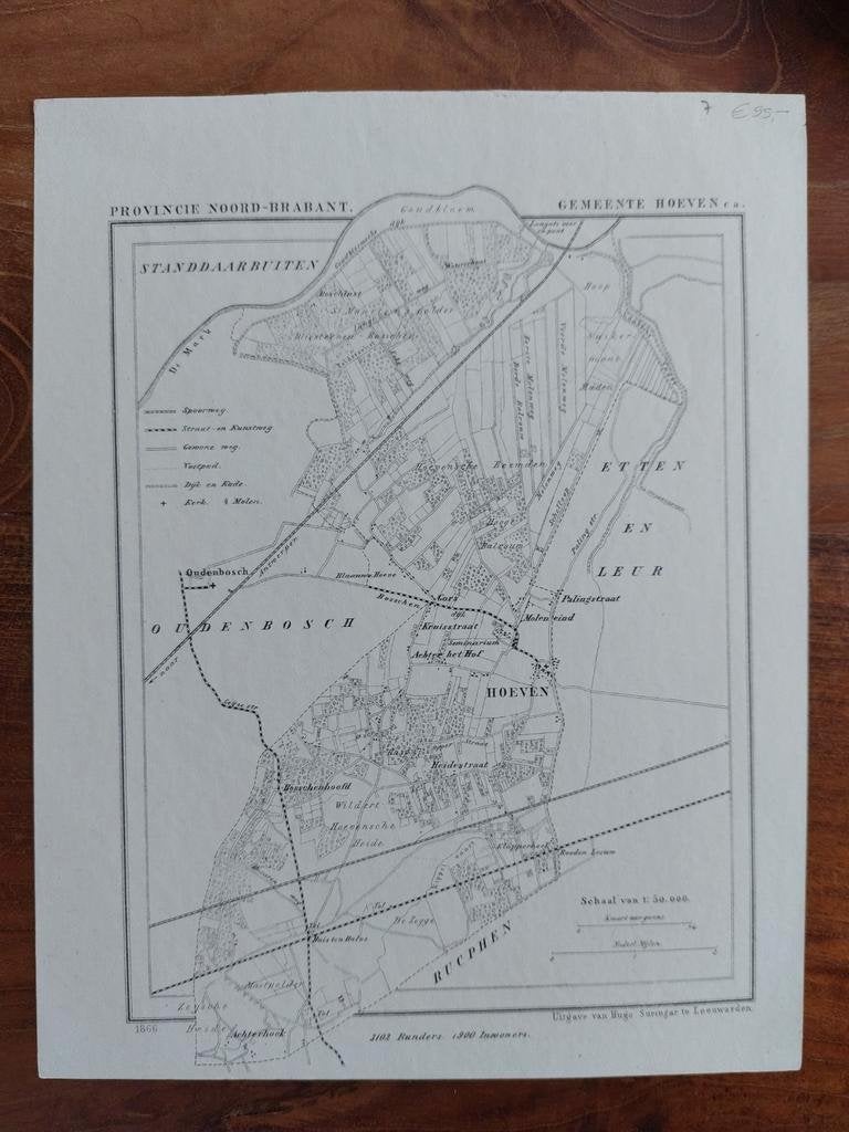 7 / Hoeven - Etten Leur Noord Brabant Litho uit 1866 Kuyper, Ophalen of Verzenden
