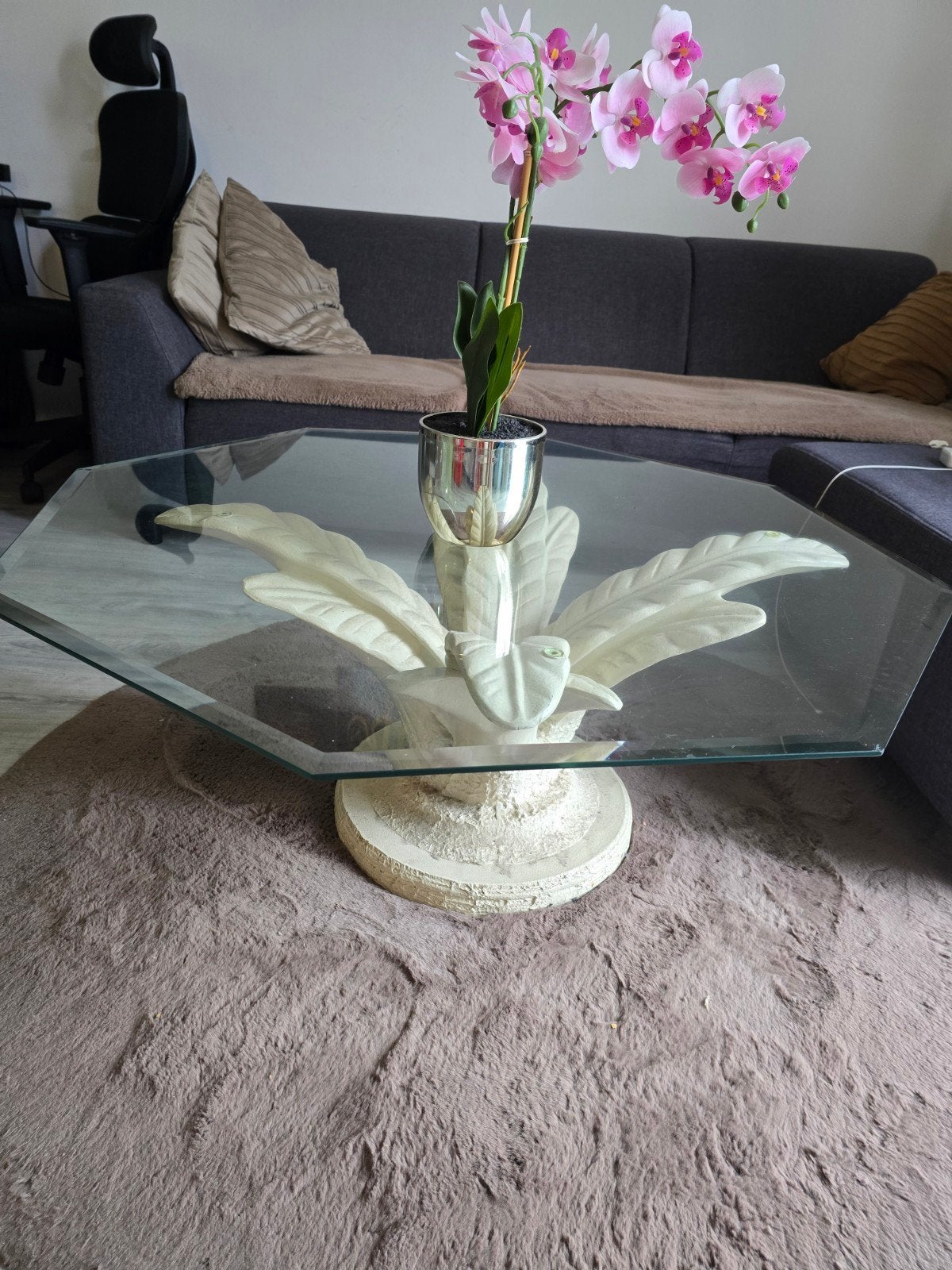 gratis ! Glazen salontafel met unieke voet, Modern, Klassiek, Gebruikt, 50 tot 100 cm, Overige vormen
