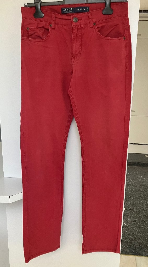 Rode Lange Broek Stretch maat 34/34, Overige maten, Ophalen of Verzenden, Canda, Gedragen
