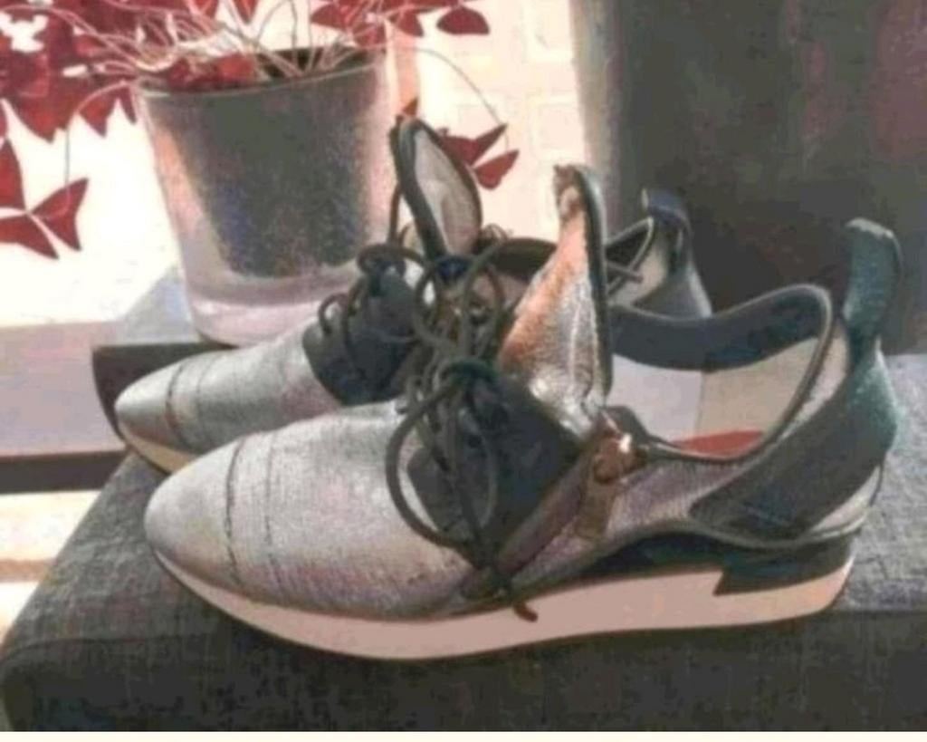 Nieuwe zilver metallic met zwart lederen A.S.98 sneakers 38, Verzenden, Nieuw, Sneakers of Gympen, Grijs