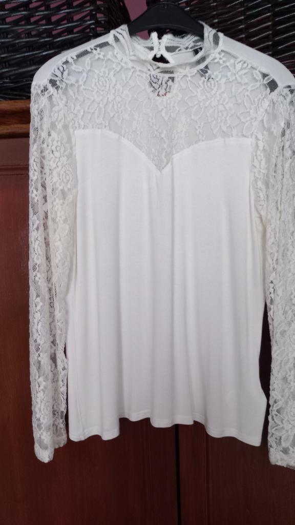 Creme T-shirt met kant M Van Jean Pascale, Ophalen of Verzenden, Zo goed als nieuw, Overige kleuren, Lange mouw
