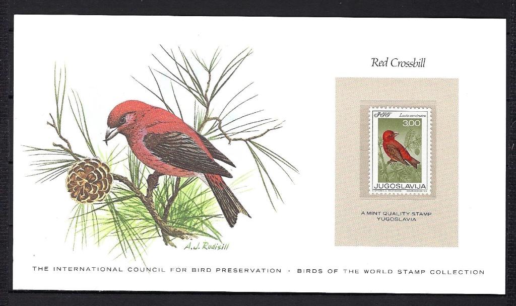 VOGELS kaart Yugoslavia Red Crossbill (zegel XX), Ophalen of Verzenden, Postfris, Dier of Natuur