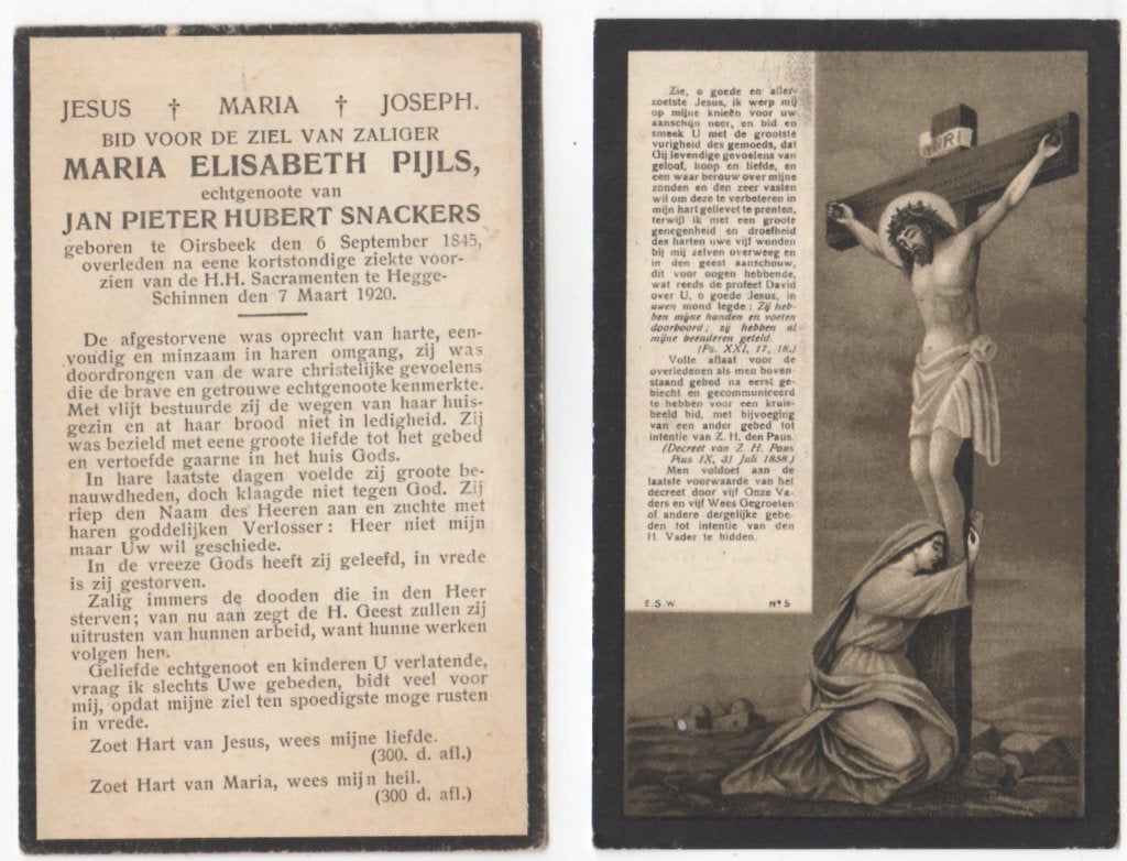 Maria Elisabeth Pijls 1845 Oirsbeek + 1920 Hegge-Schinnen, Ophalen of Verzenden