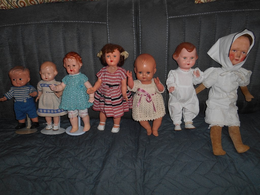 7 antieke poppen in een koop  nu OPRUIMING 175 e, Ophalen of Verzenden