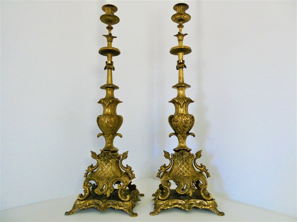 2 Unieke grote bronzen kandelaars kandelaar met 2 vissen, Antiek en Kunst, Ophalen of Verzenden, Koper of Brons