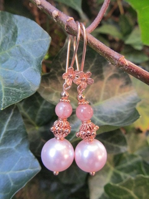 Oorbellen Justine swarovski parel-jaspis-kralen rosegold, Ophalen, Hangers, Met edelsteen, Nieuw