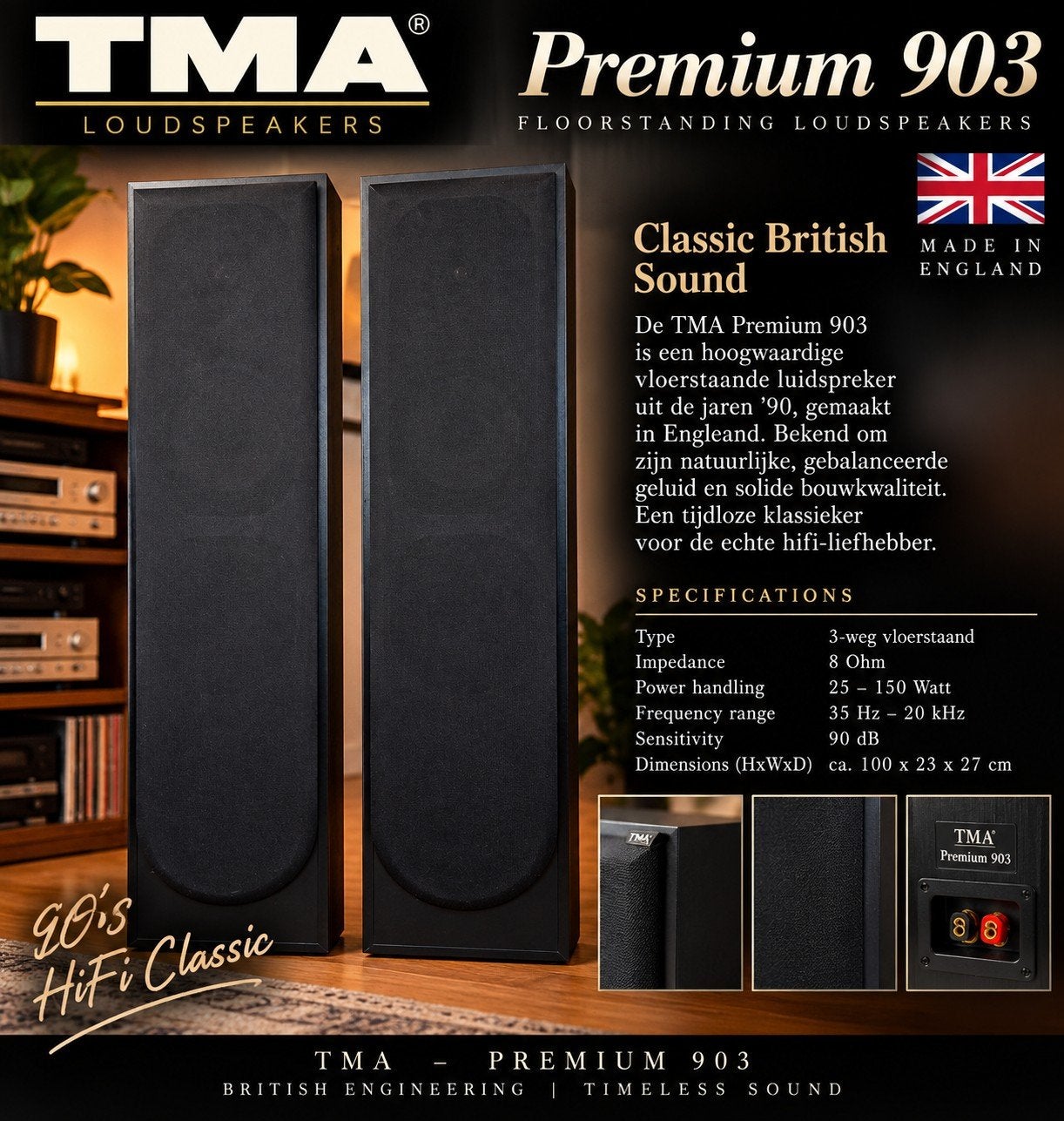 TMA Premium 903 Stand Loudspeaker (UK brand), 120 tot 150 watt, Speakerset, Info@tmauk.co.uk, Rua 197