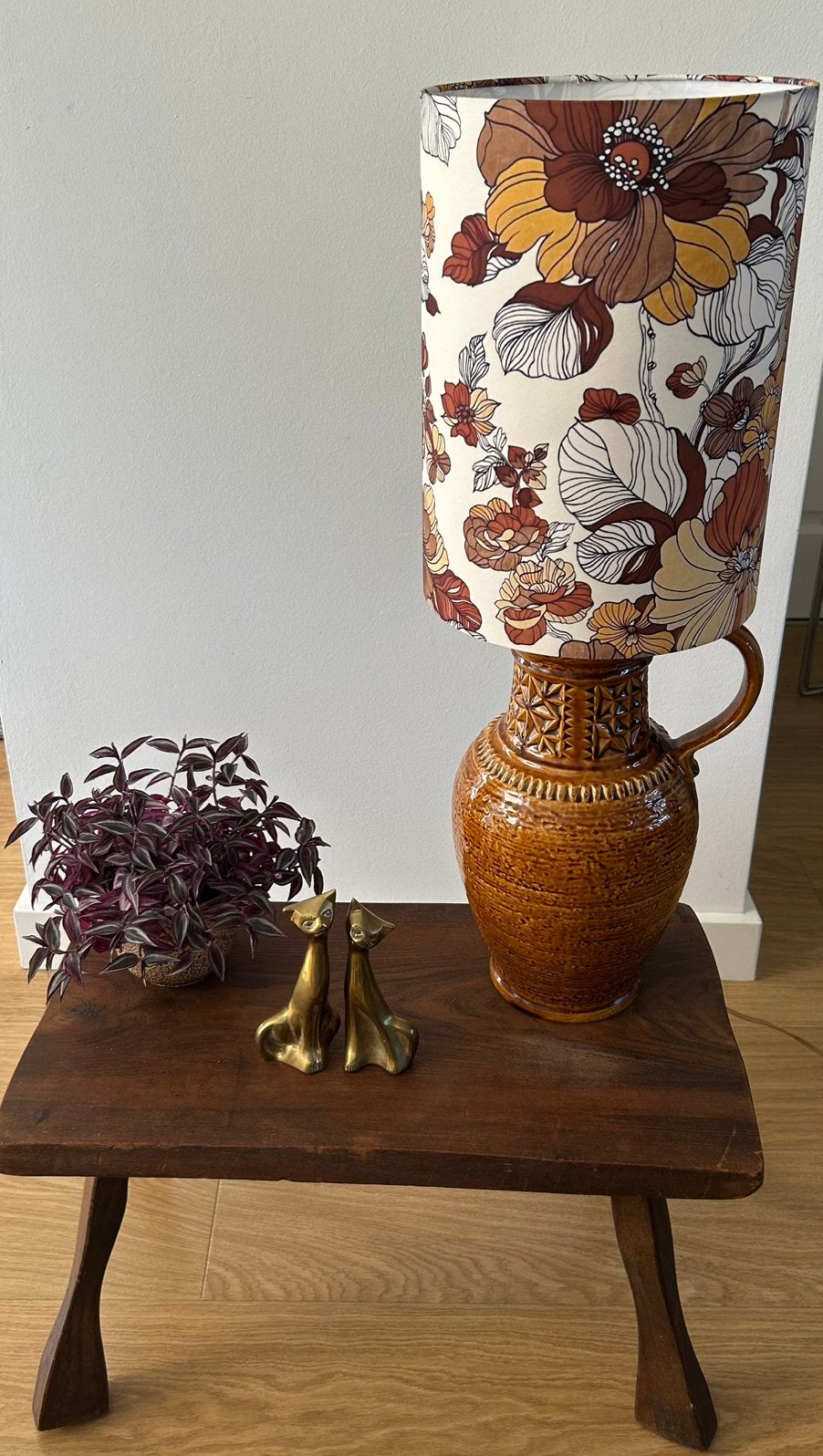 Vintage West Germany tafellamp met bloemenkap | jaren 70, Ophalen, Overige typen, Vintage, Textiel