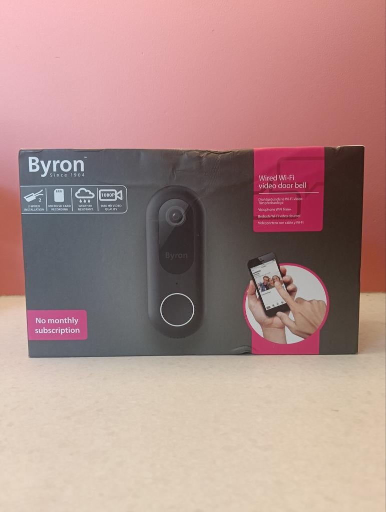 Byron DSD-28119 Bedrade Wifi Videodeurbel + 256GB SDXC, Ophalen of Verzenden, Bewegingsdetectiesensor, Nieuw, Bedraad