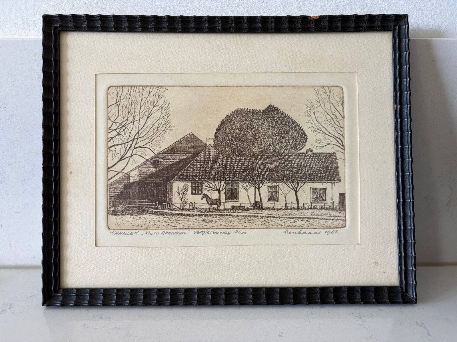 Ets van Henk Daas, Haarlem, Noord Akendam, 1987, Ophalen of Verzenden, Gesigneerd, Landschap, 1950 - 1999