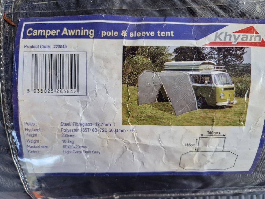 Khyam Camper Voortent - Luifel voor Camper/Busje, Caravans en Kamperen, Tenten, Ophalen of Verzenden, Gebruikt, Tot en met 2