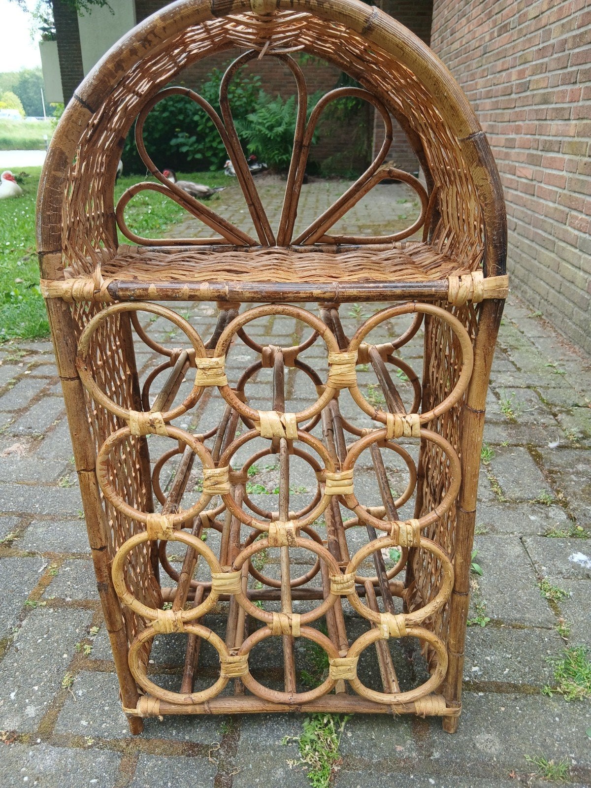 Rotan wijnrek voor 12 flessen - Vintage stijl, Huis en Inrichting, Woonaccessoires | Wijnrekken, Ophalen, Gebruikt, Overige materialen