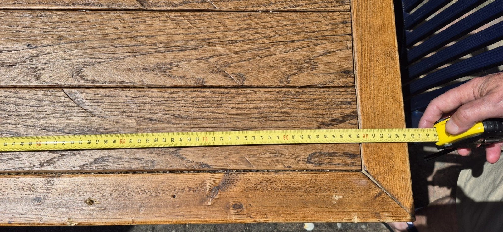 Mooie eiken tafel met metalen onderstel, Huis en Inrichting, Tafels | Eettafels, Ophalen, Gebruikt, 50 tot 100 cm, 150 tot 200 cm