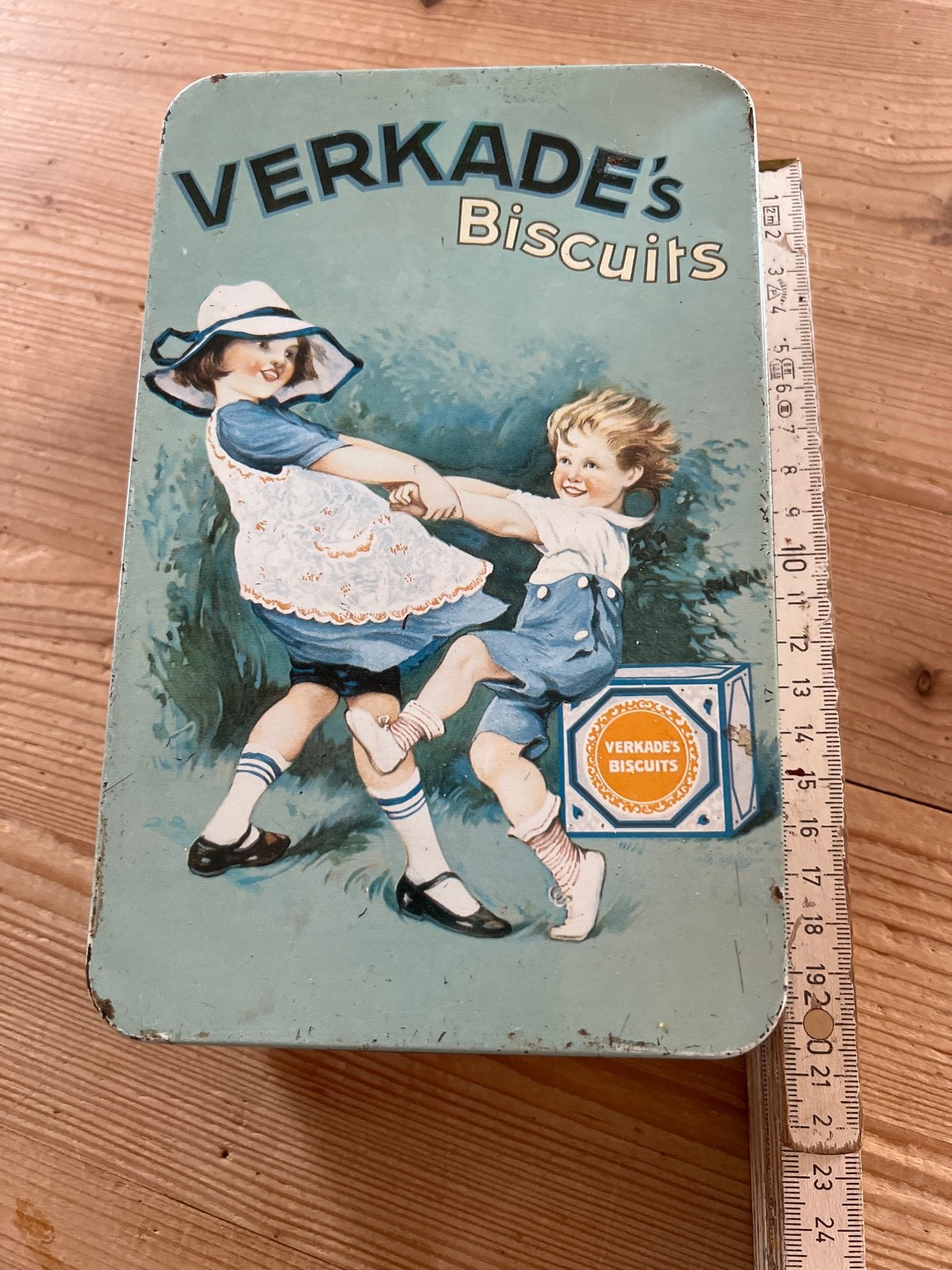 Vintage Verkade's Biscuits blik - Kinderen spelen, Verzamelen, Blikken, Ophalen of Verzenden, Gebruikt, Koek(jes), Verkade