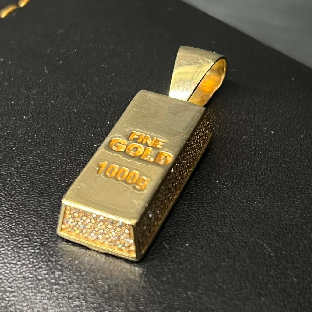 14 karaat gouden kettinghanger Fine Gold 1000g goudstaaf, Ophalen of Verzenden, Nieuw, Goud