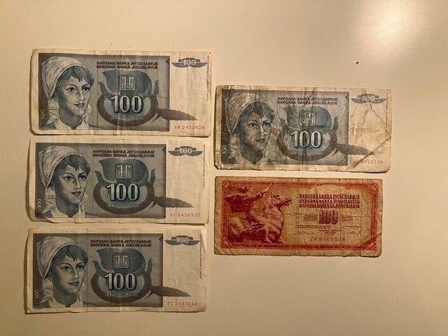 5 bankbiljetten van Joegoslavie, zie de foto's, Ophalen of Verzenden, Joegoslavië, Los biljet