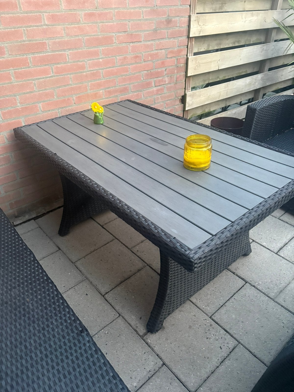 Rattan tuintafel 1.35 x 0.80 cm., Ophalen, Gebruikt, Rechthoekig, Kunststof