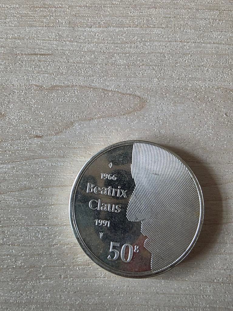 Zilveren 50 gulden munt Beatrix en Claus., Ophalen of Verzenden, Koningin Beatrix, 50 gulden