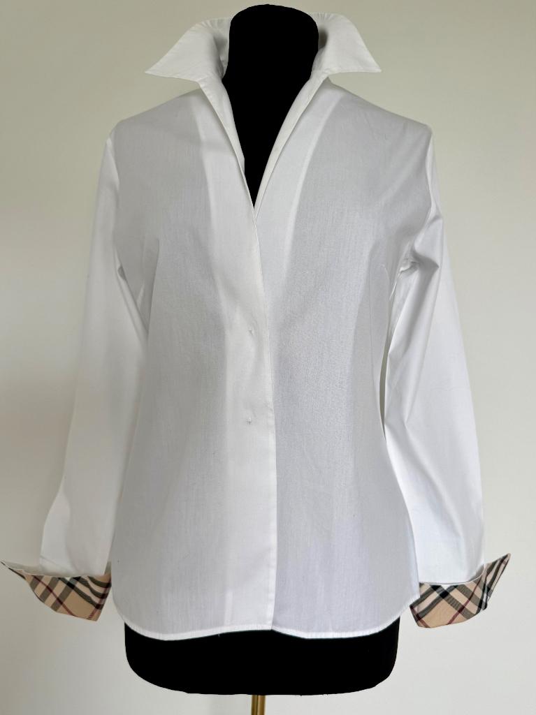 Blouse Burberry, wit met check accenten, mt. 38/40., Maat 38/40 (M), Verzenden, Wit, Nieuw