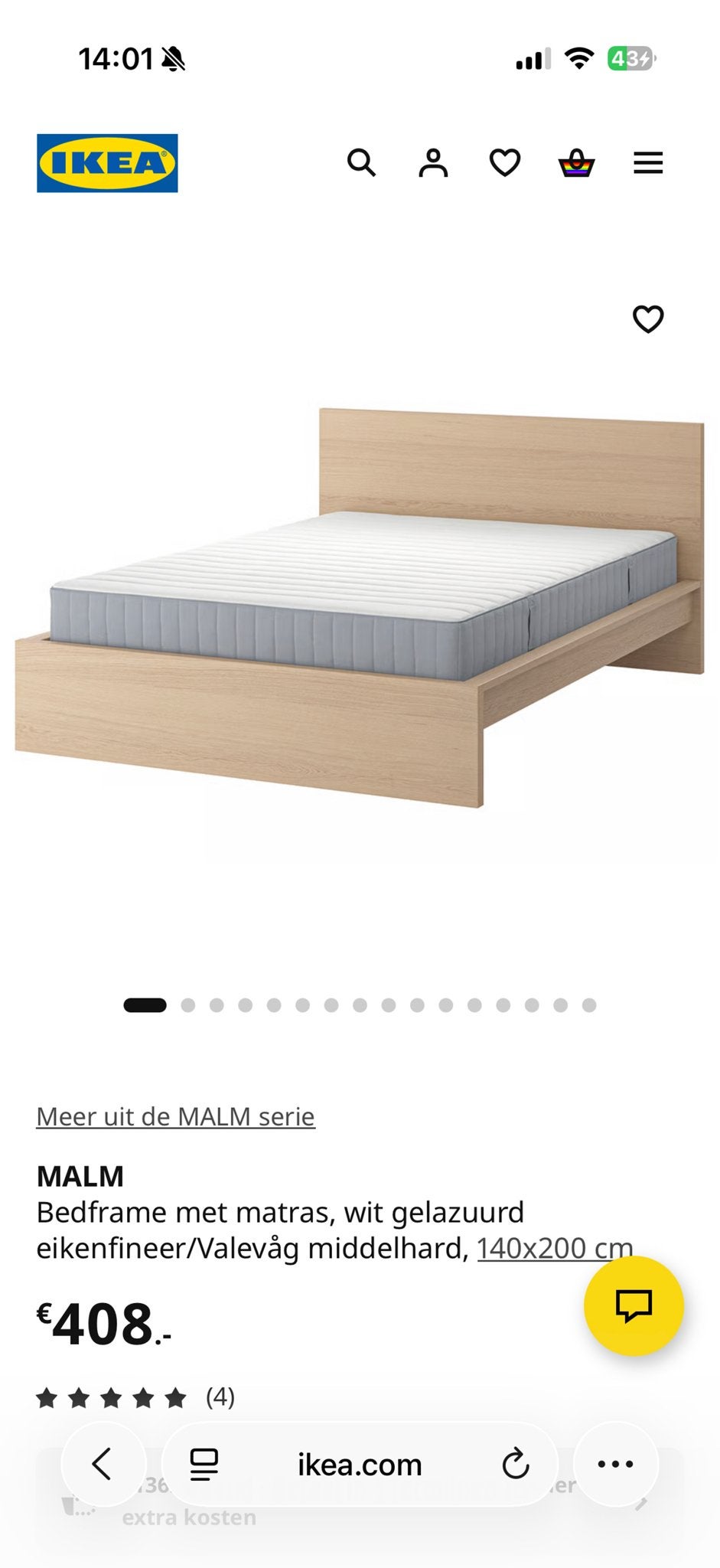 IKEA MALM Bedframe + matras + opbergruimte 140x200, Gebruikt, Overige kleuren, Tweepersoons, 200 cm
