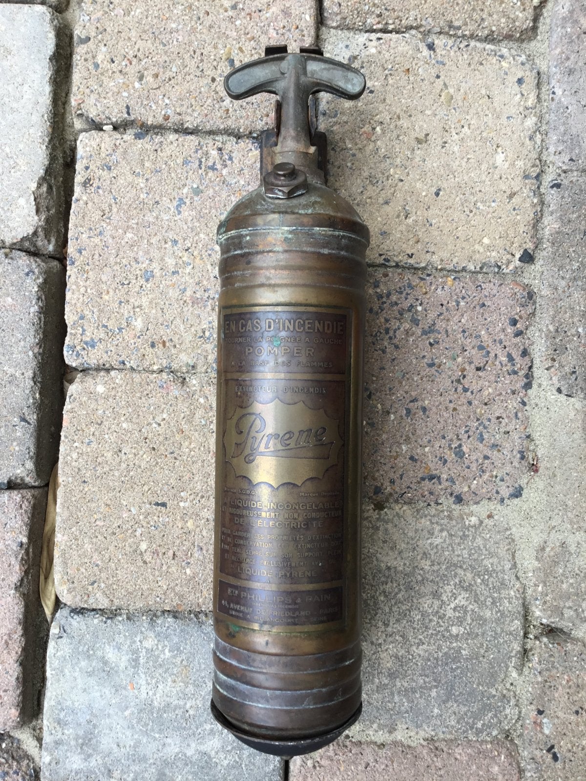 Antieke Pyrene brandblusser - Decoratief object, Ophalen of Verzenden, Gebruikt, Brandblusser